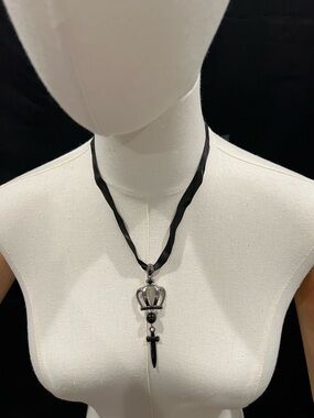 Black Crown and Dagger Pendant Necklace - Women Jewelry